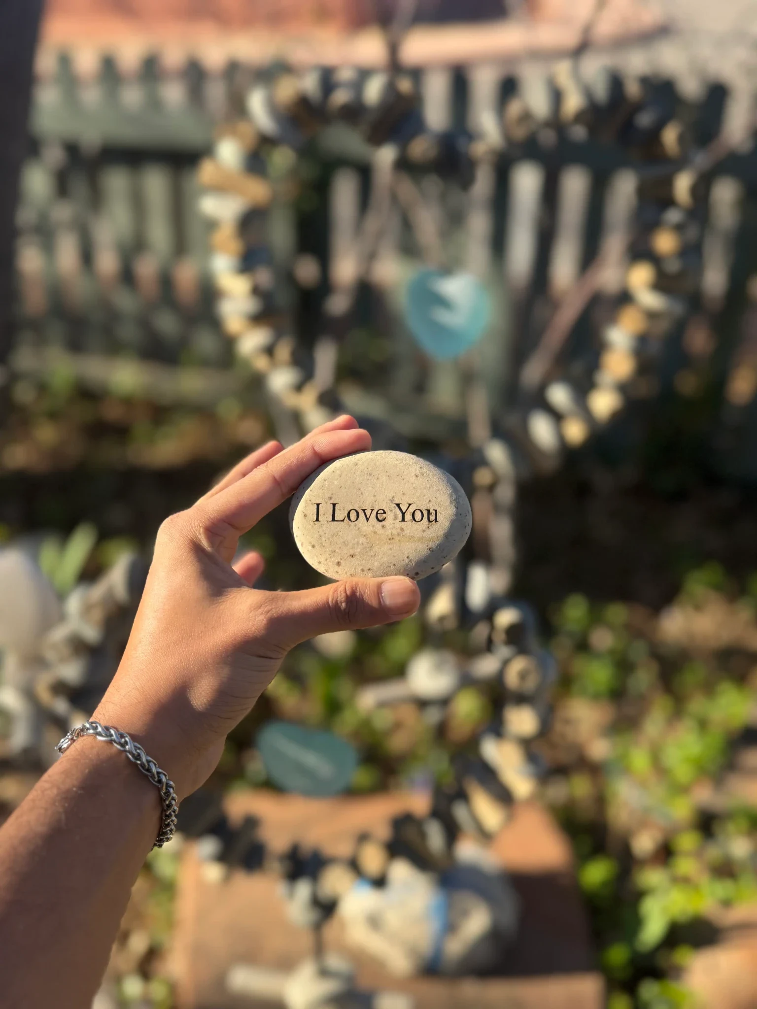 A small keepsake stone inscribed I Love You
