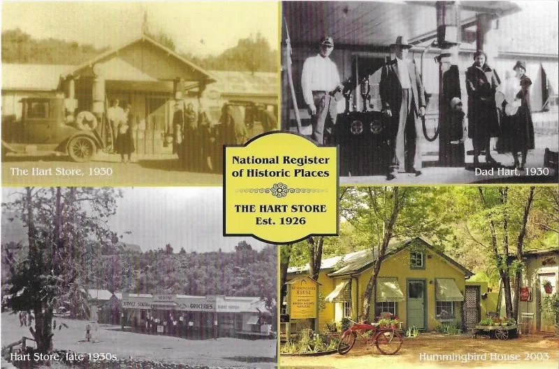 A collage of historical and current Hart Store images with a National Register plaque