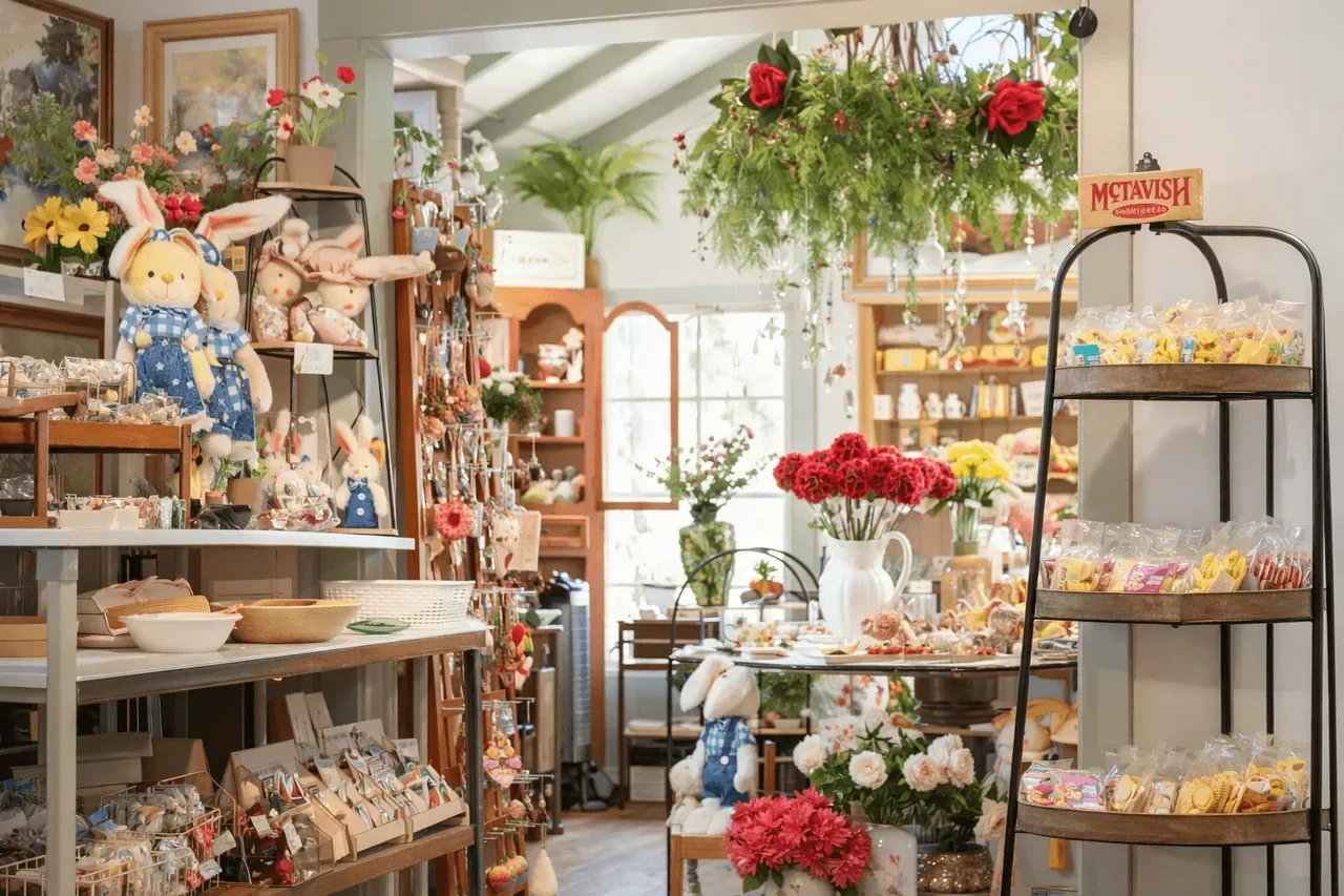 Flowers, ceramics and gifts displayed inside Mi Amore Sedona at the historic Hart Store