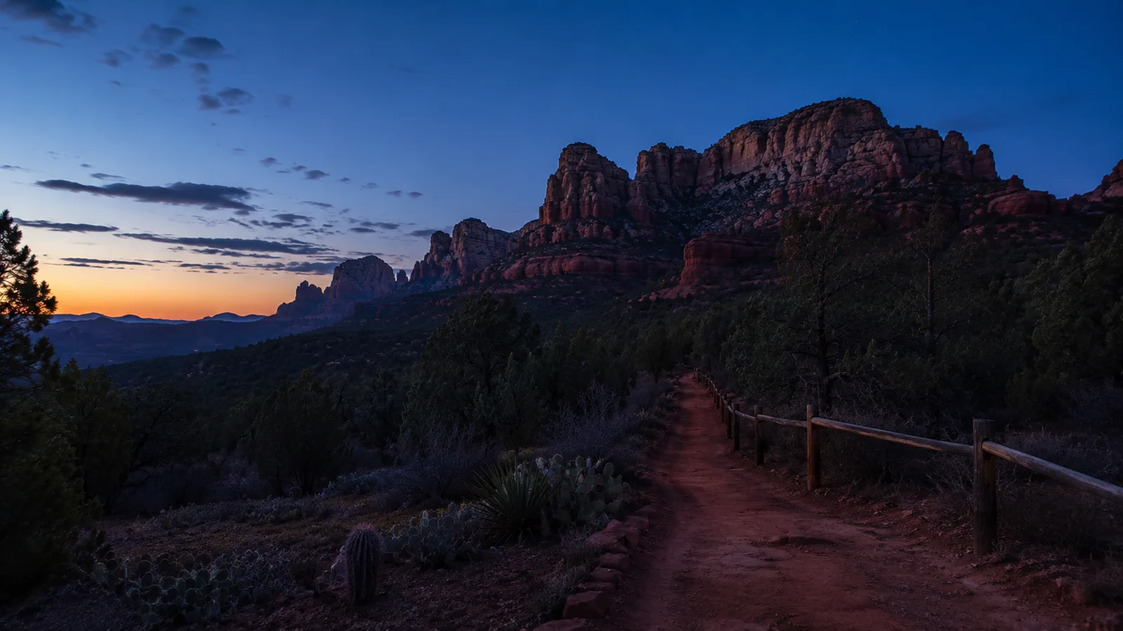 AI-generated illustration: a desert path under stars at twilight