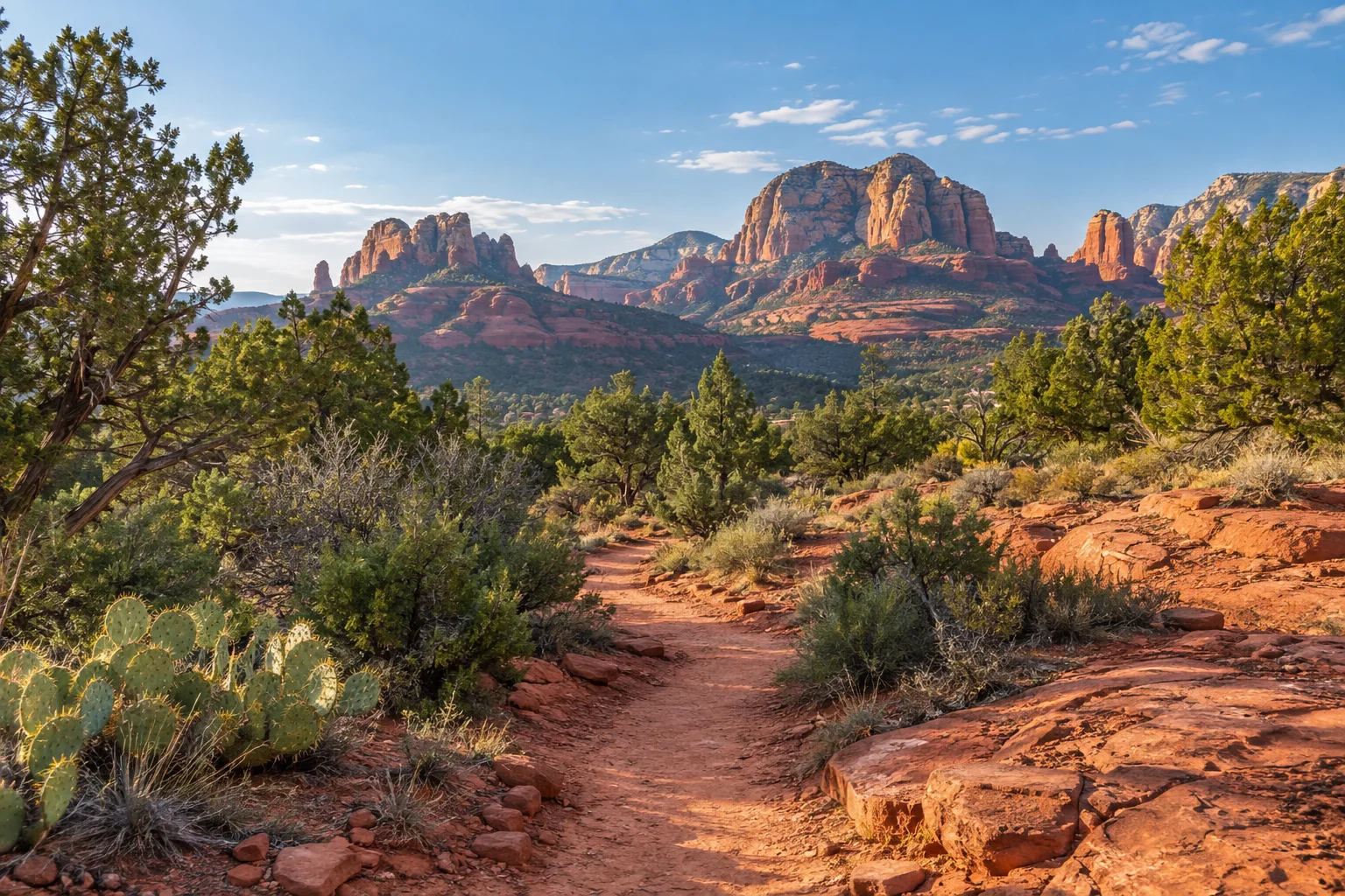 A winding footpath through juniper and natural red sandstone scenery