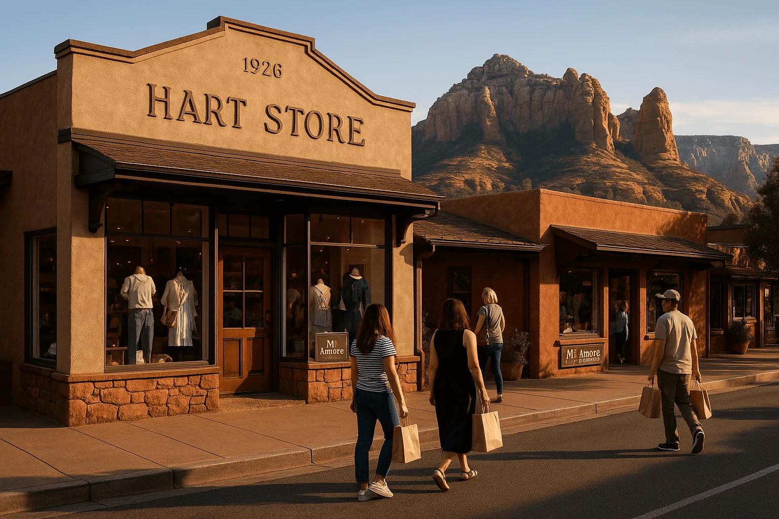 An illustrated adobe storefront labeled Hart Store